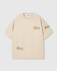 BLUE CHECK PUPPY SCATTER T-SHIRT — CREAM