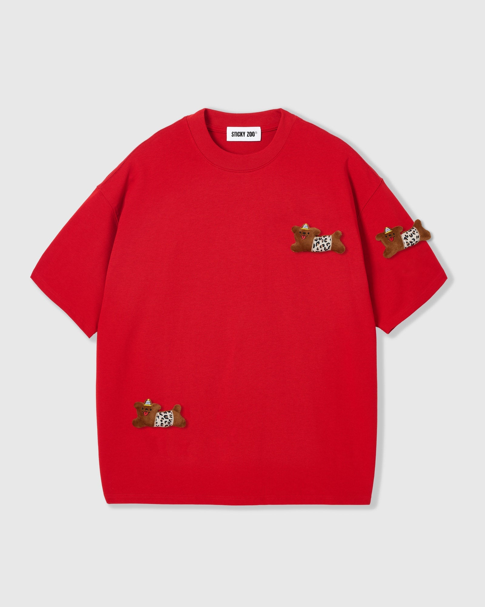 WILD TEDDY SCATTER T-SHIRT — RED