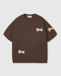 BLUE CHECK PUPPY SCATTER T-SHIRT — BROWN