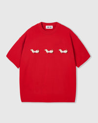 PLAID DACHSHUND TRIO T-SHIRT — RED