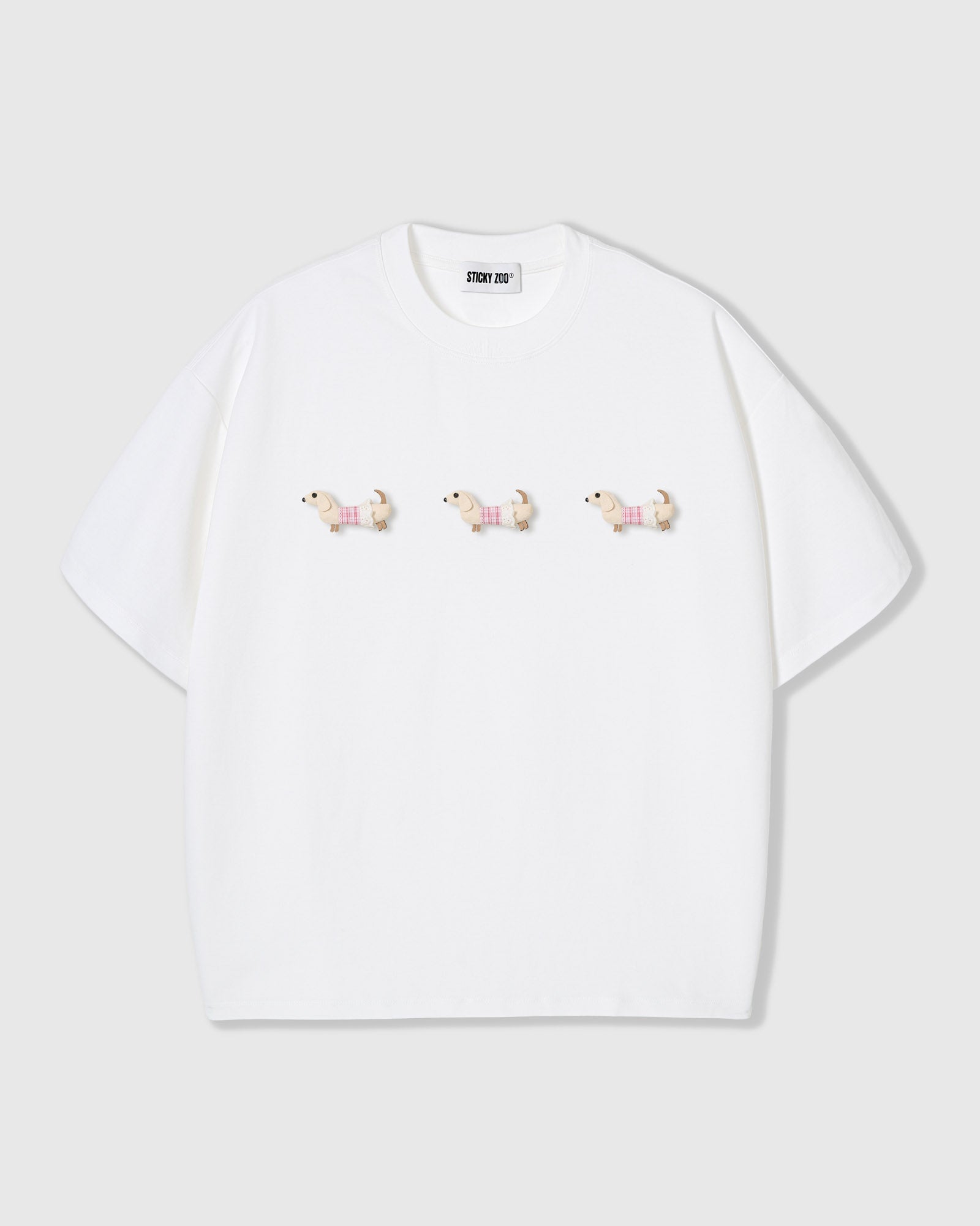 PLAID DACHSHUND TRIO T-SHIRT — WHITE