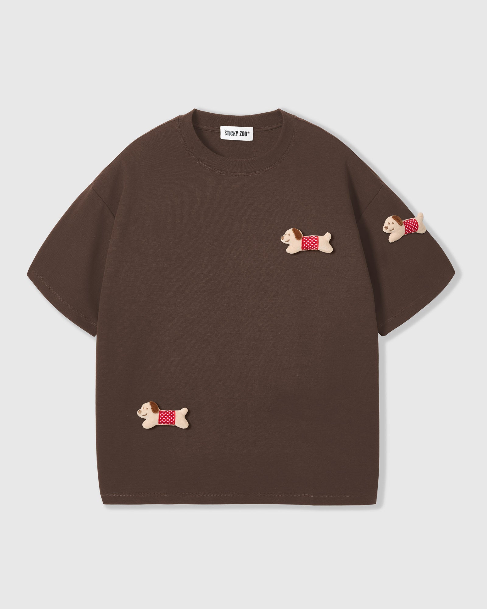 POLKA PUPPY SCATTER T-SHIRT — BROWN