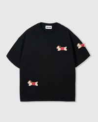 POLKA PUPPY SCATTER T-SHIRT — BLACK