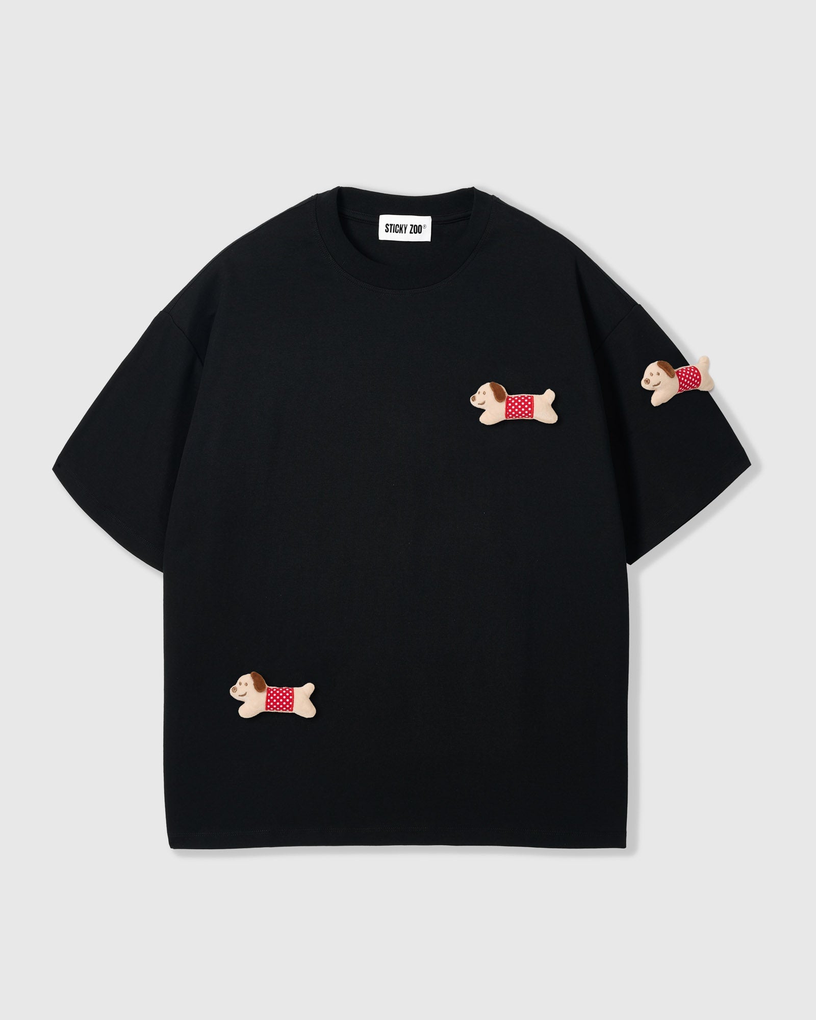POLKA PUPPY SCATTER T-SHIRT — BLACK