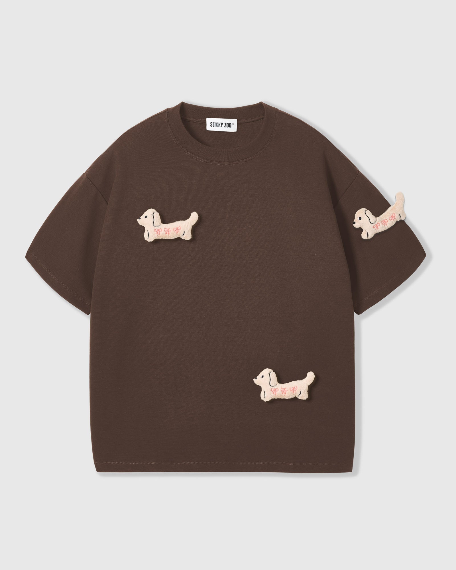 BOW PUPPY SCATTER T-SHIRT — BROWN