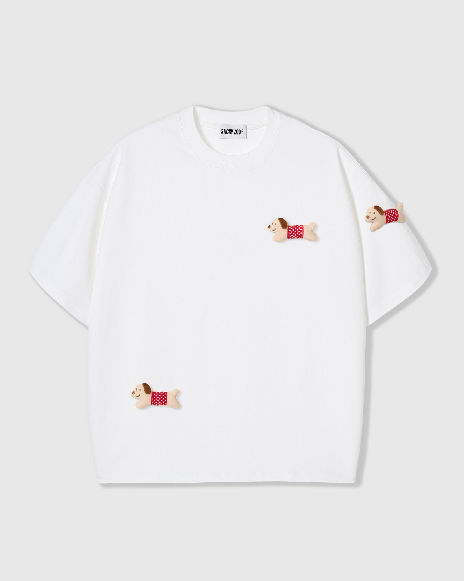 POLKA PUPPY SCATTER T-SHIRT — WHITE