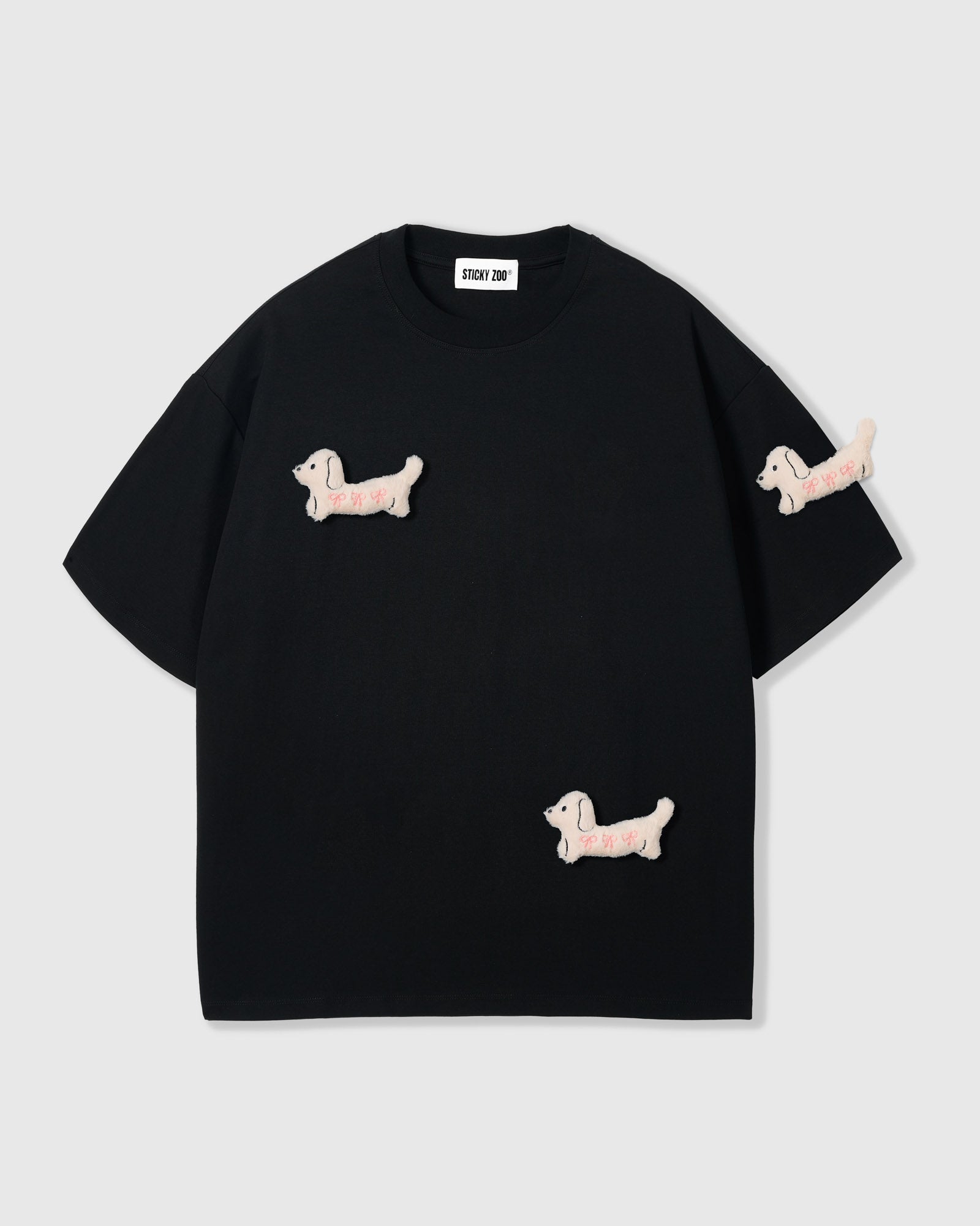 BOW PUPPY SCATTER T-SHIRT — BLACK