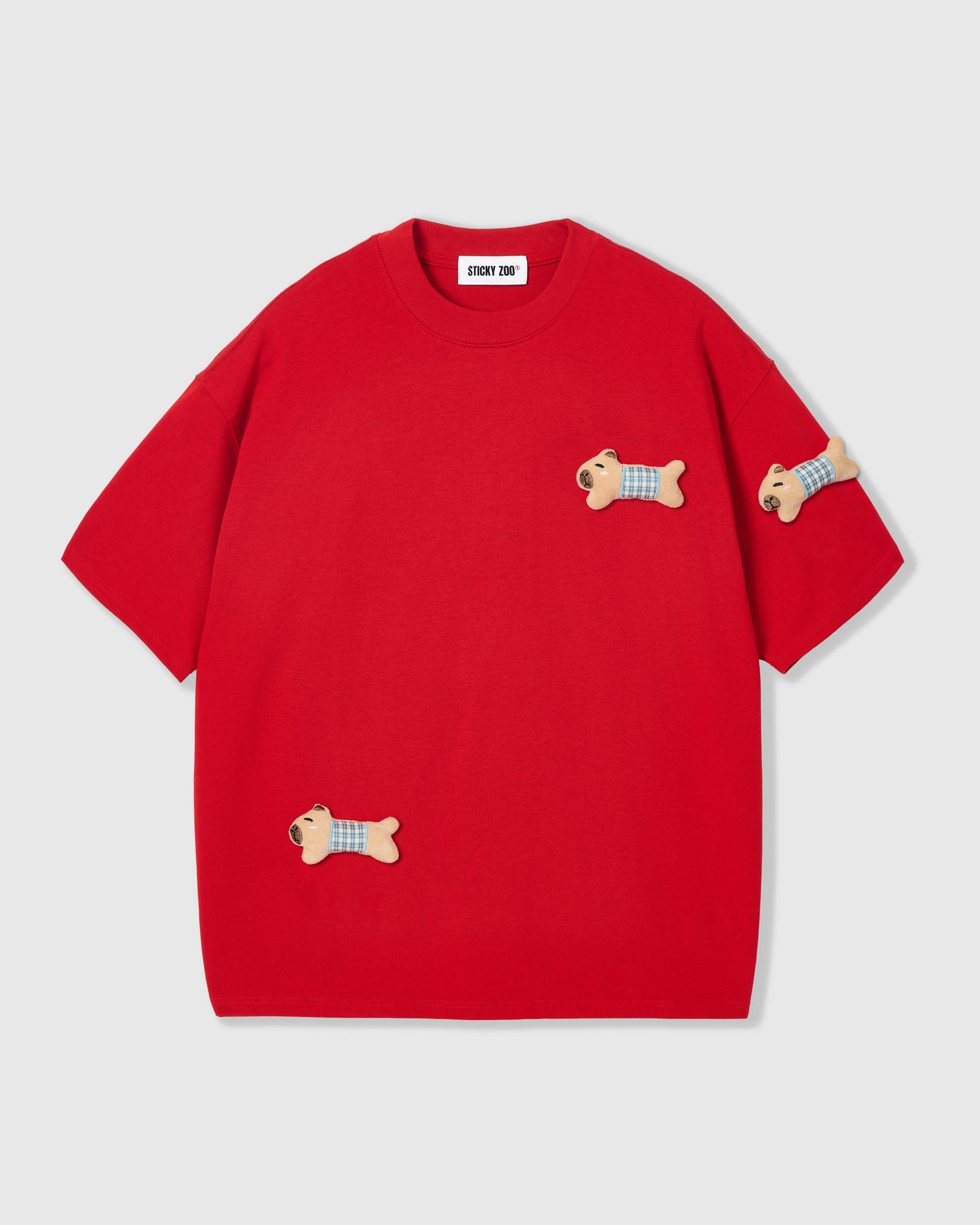 BLUE CHECK PUPPY SCATTER T-SHIRT — RED