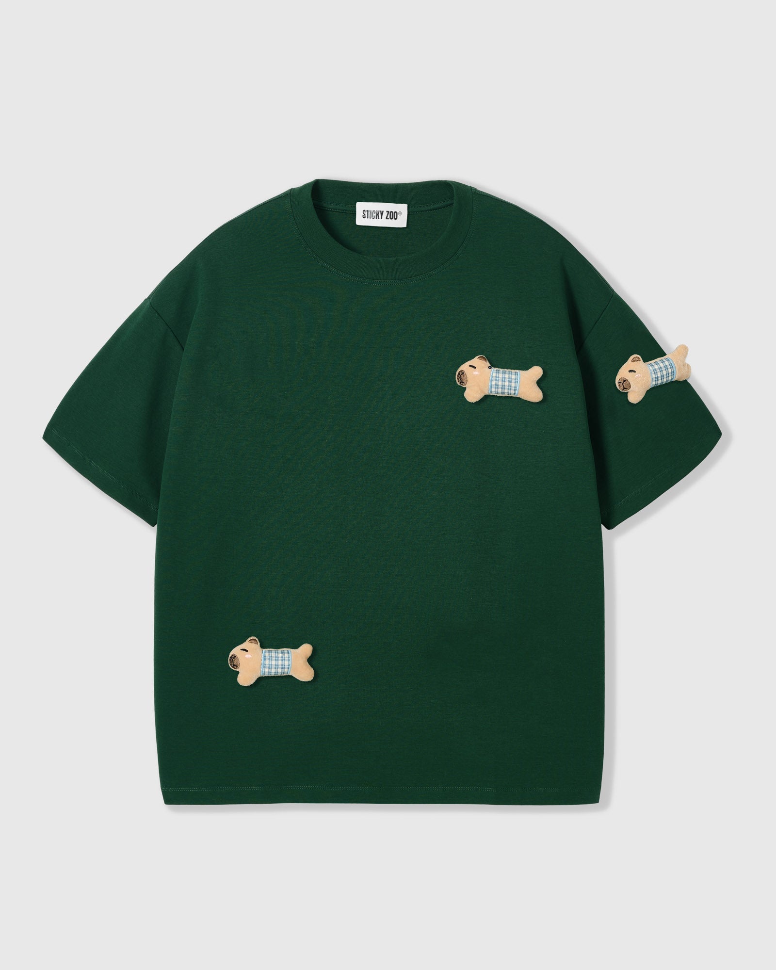 BLUE CHECK PUPPY SCATTER T-SHIRT — GREEN