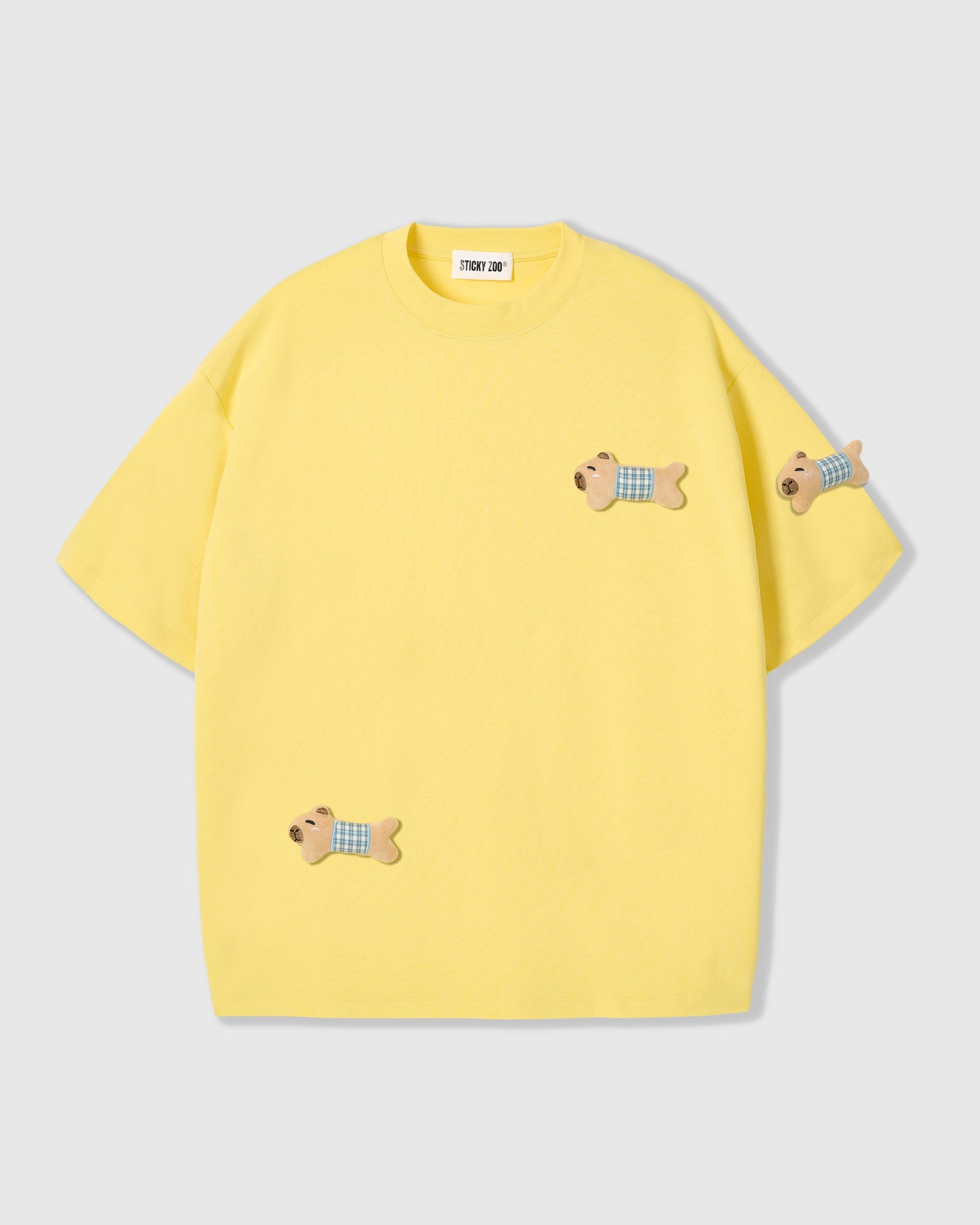BLUE CHECK PUPPY SCATTER T-SHIRT — YELLOW