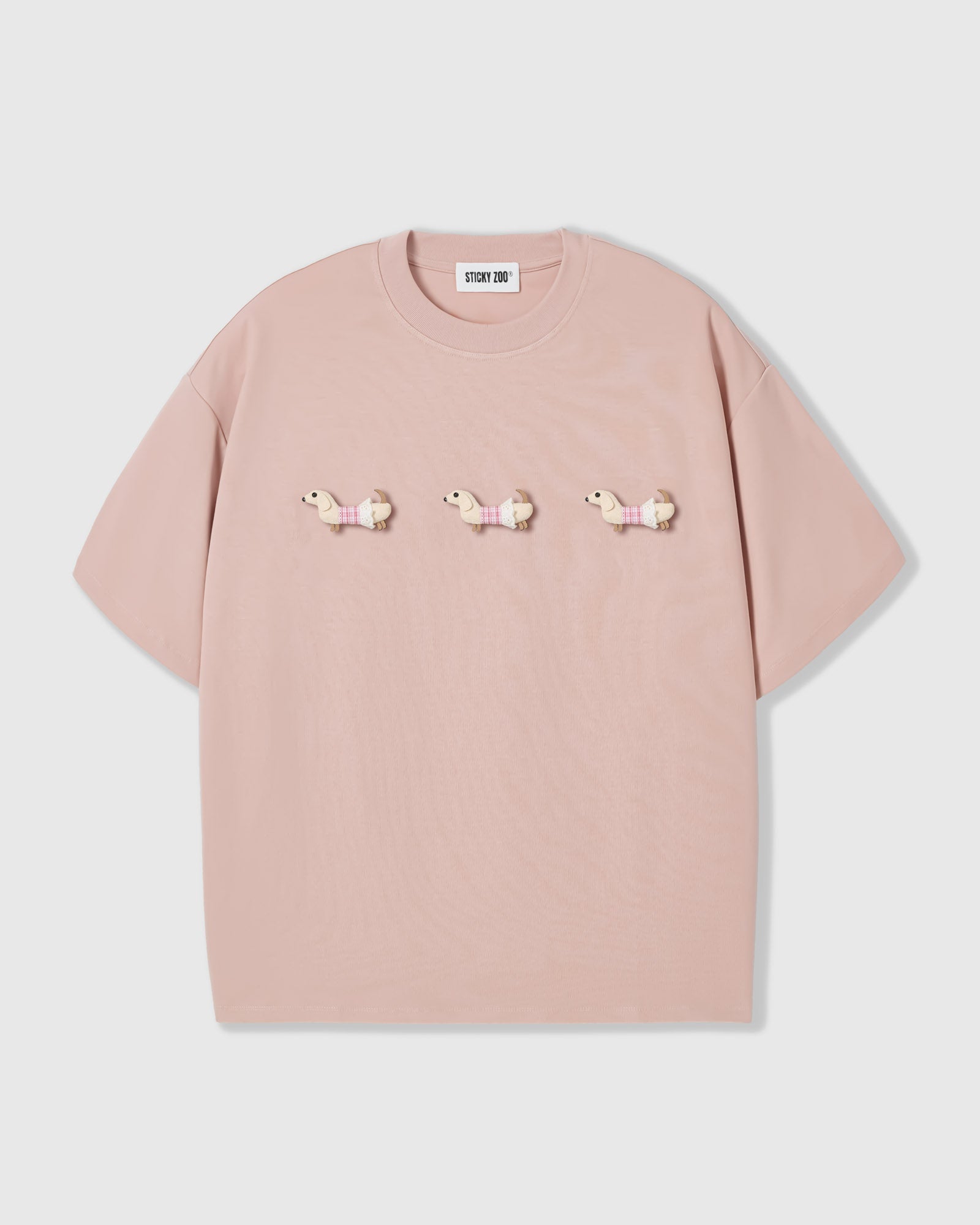 PLAID DACHSHUND TRIO T-SHIRT — PINK