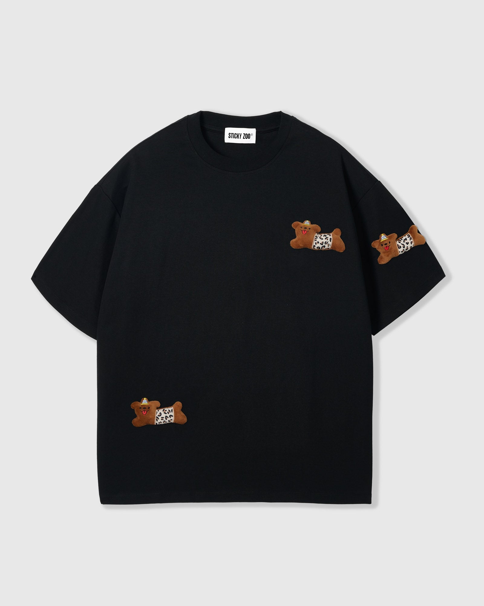 WILD TEDDY SCATTER T-SHIRT — BLACK