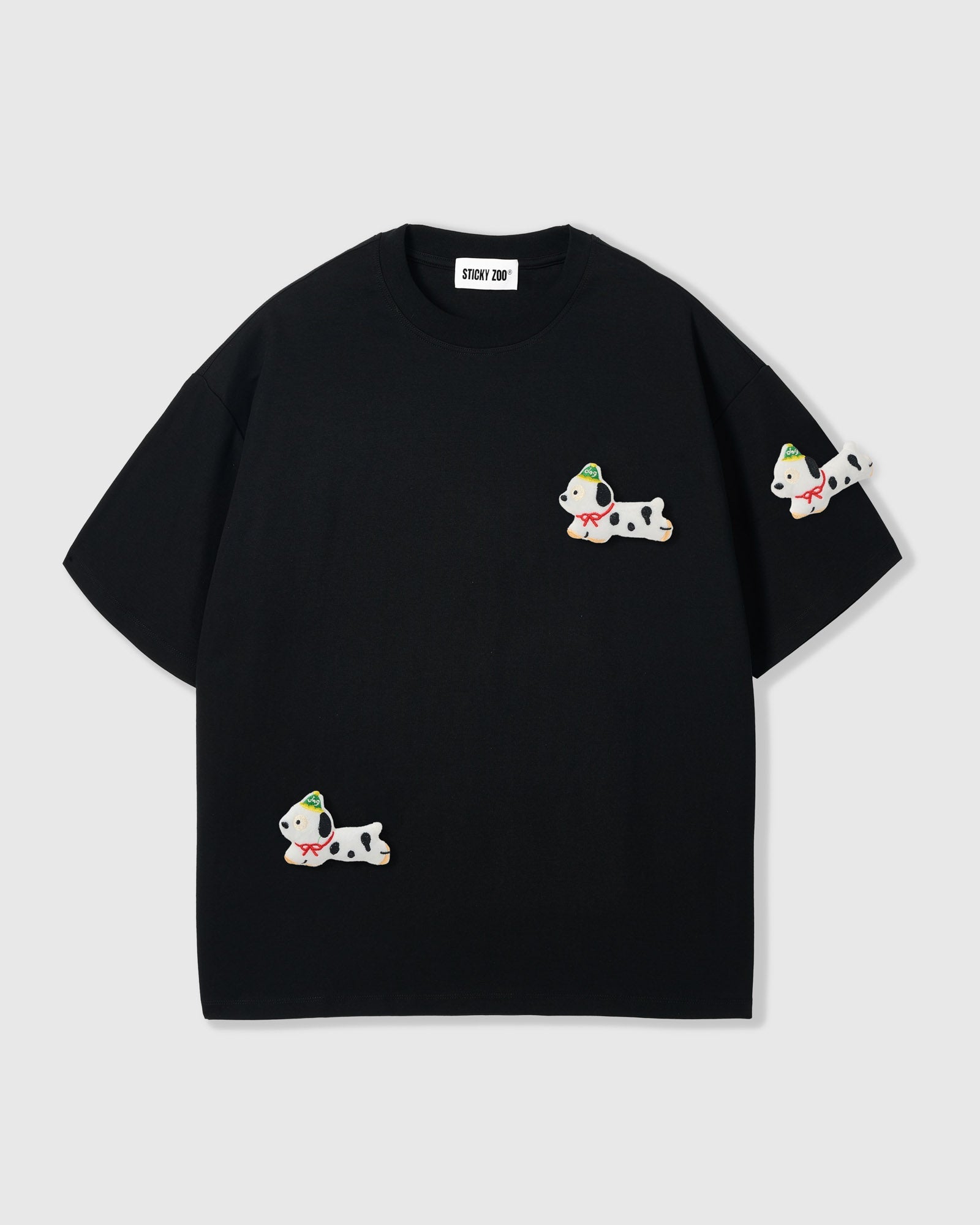 SPOTTY PUPPY SCATTER T-SHIRT — BLACK