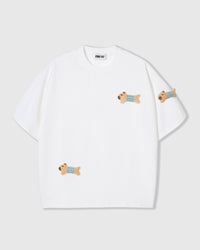 BLUE CHECK PUPPY SCATTER T-SHIRT — WHITE