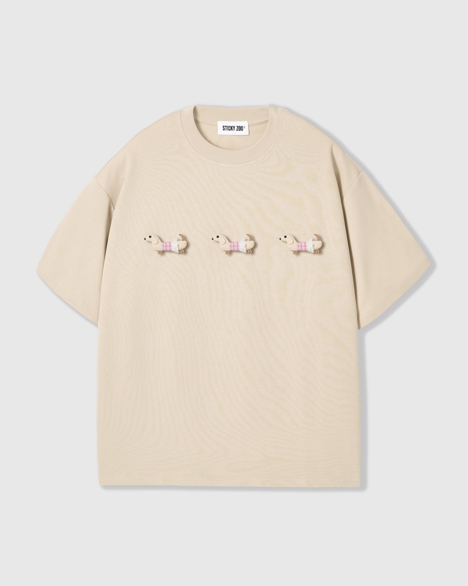 PLAID DACHSHUND TRIO T-SHIRT — CREAM
