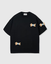 BLUE CHECK PUPPY SCATTER T-SHIRT — BLACK