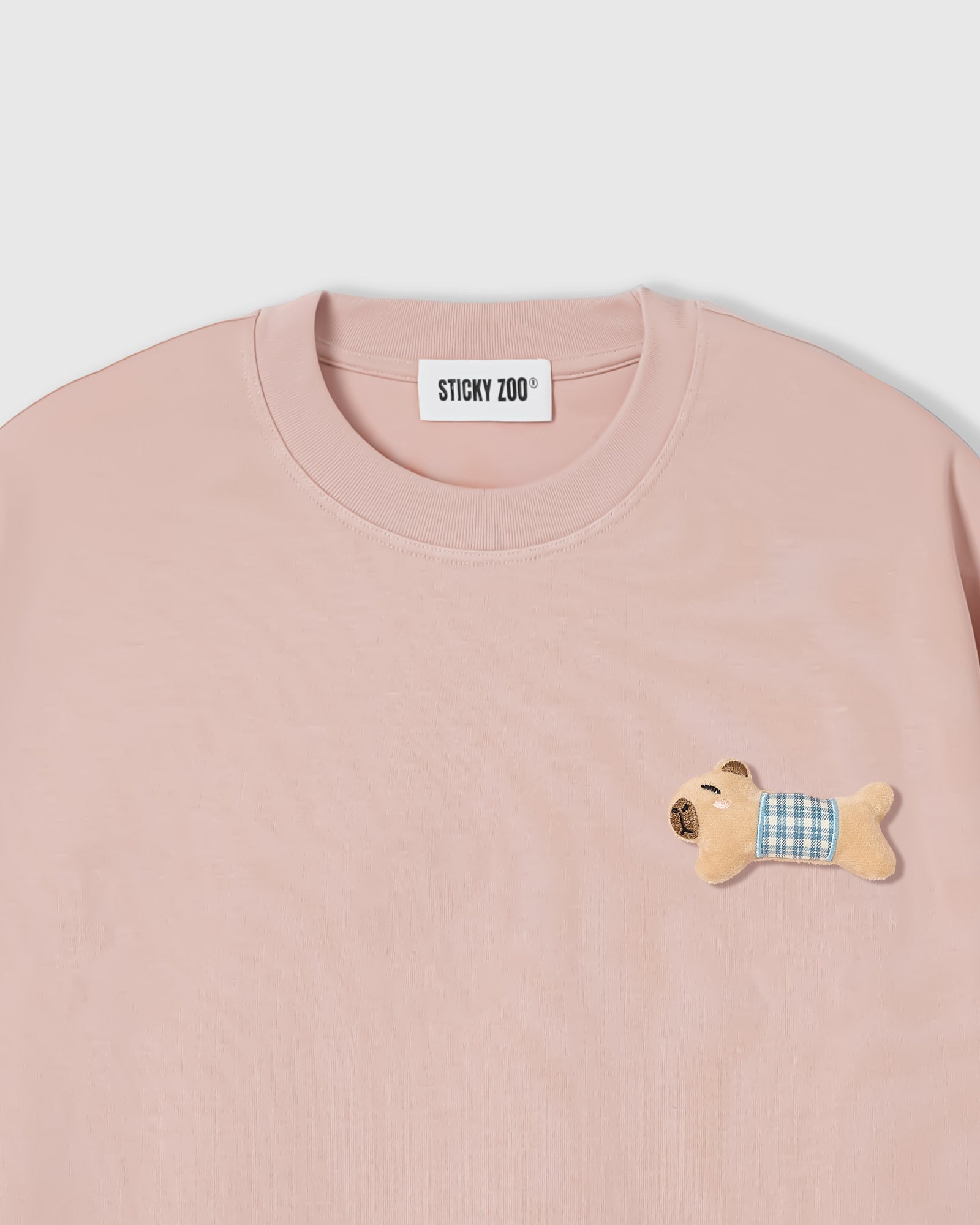 BLUE CHECK PUPPY SCATTER T-SHIRT — PINK