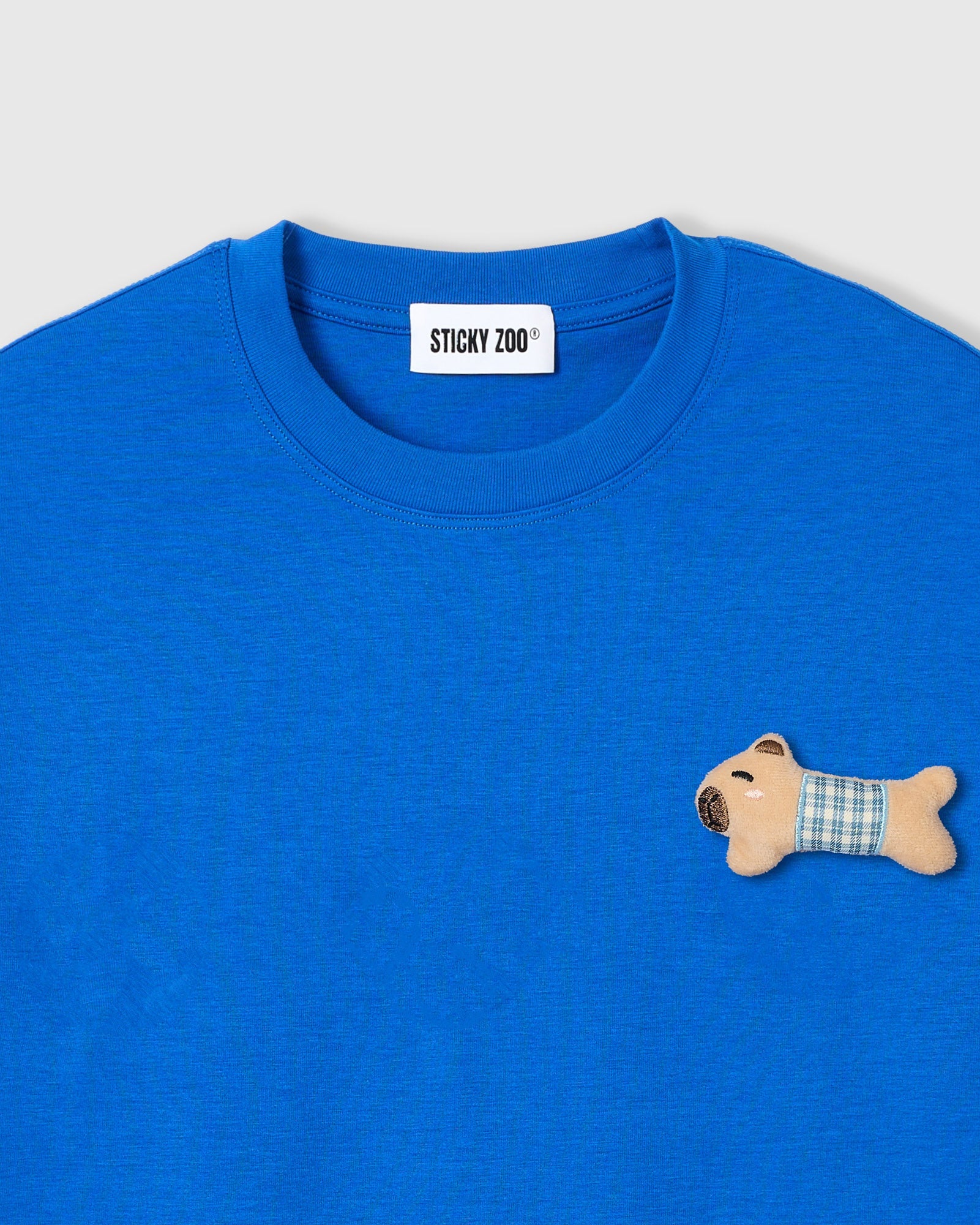 BLUE CHECK PUPPY SCATTER T-SHIRT — BLUE