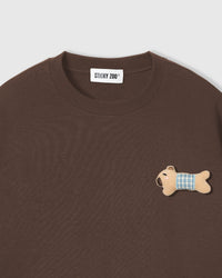 BLUE CHECK PUPPY SCATTER T-SHIRT — BROWN