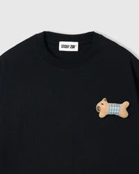 BLUE CHECK PUPPY SCATTER T-SHIRT — BLACK