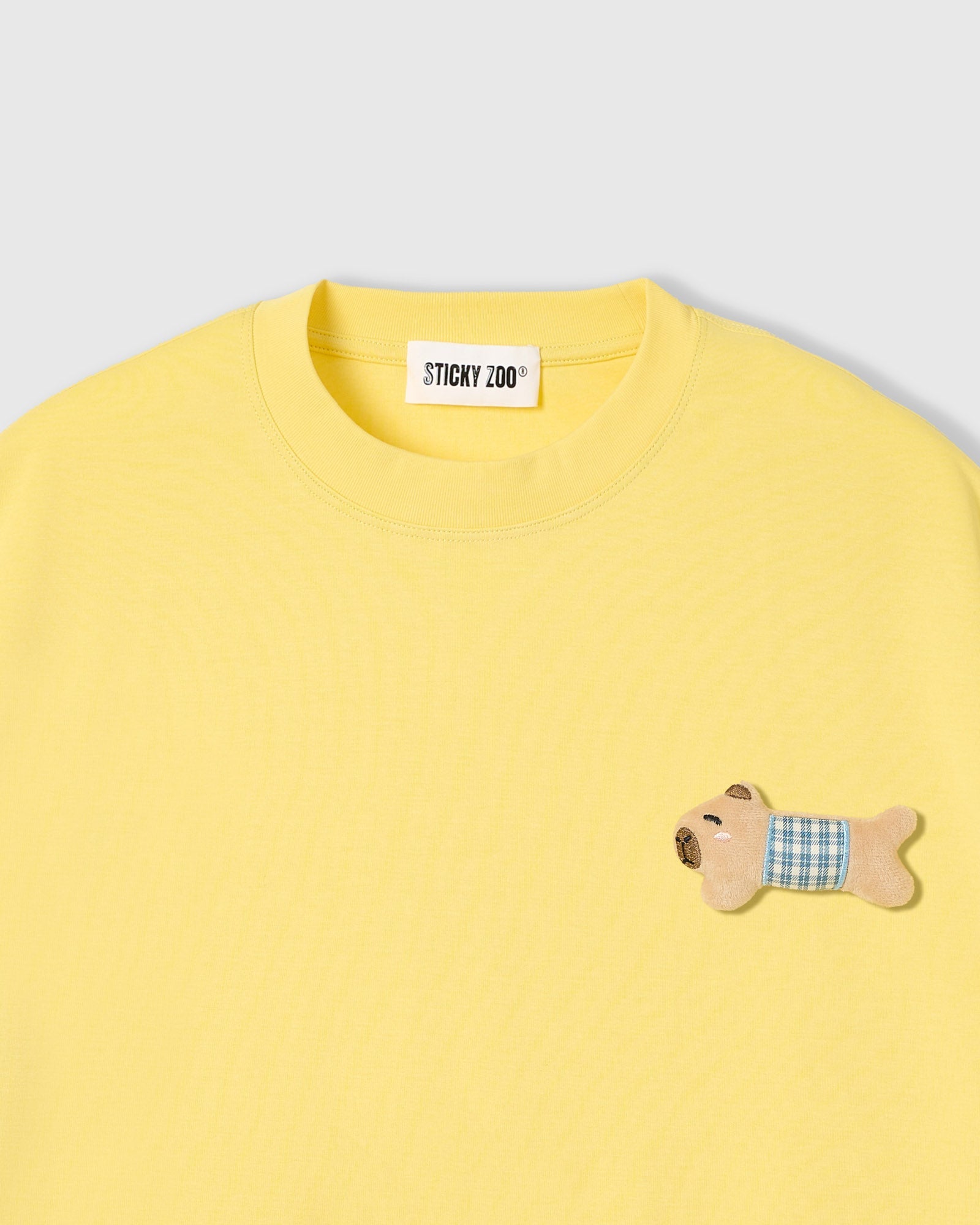 BLUE CHECK PUPPY SCATTER T-SHIRT — YELLOW