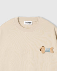 BLUE CHECK PUPPY SCATTER T-SHIRT — CREAM