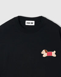 POLKA PUPPY SCATTER T-SHIRT — BLACK