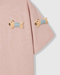 BLUE CHECK PUPPY SCATTER T-SHIRT — PINK