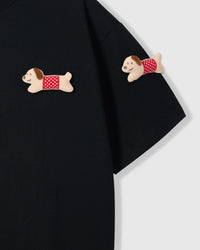 POLKA PUPPY SCATTER T-SHIRT — BLACK