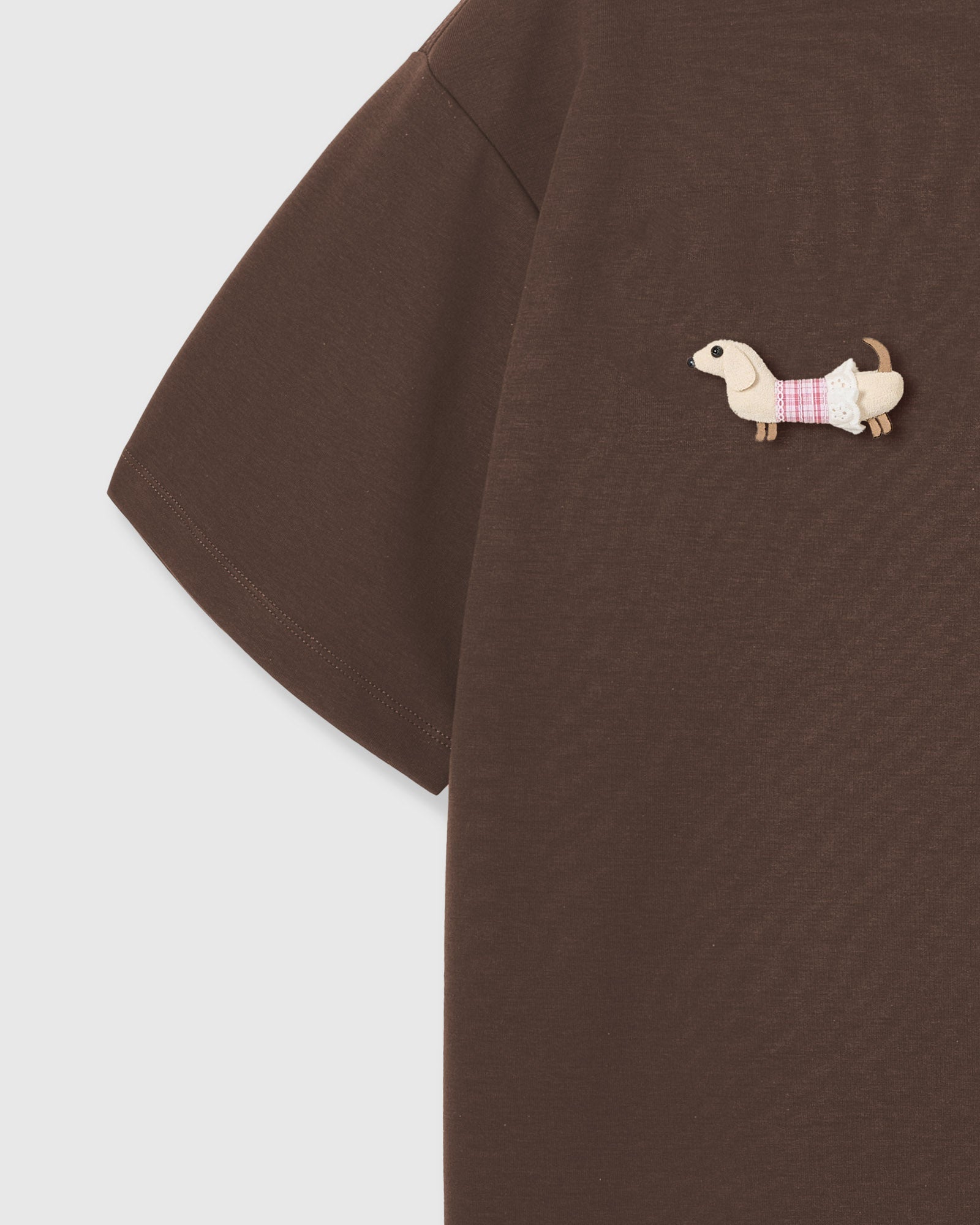 PLAID DACHSHUND TRIO T-SHIRT — BROWN