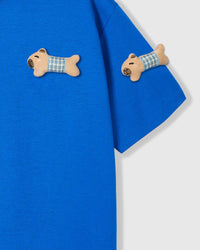 BLUE CHECK PUPPY SCATTER T-SHIRT — BLUE