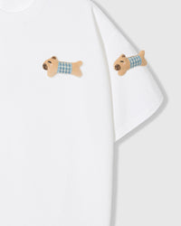 BLUE CHECK PUPPY SCATTER T-SHIRT — WHITE