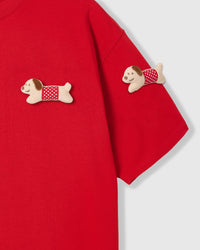 POLKA PUPPY SCATTER T-SHIRT — RED