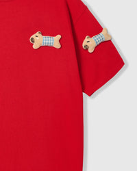 BLUE CHECK PUPPY SCATTER T-SHIRT — RED