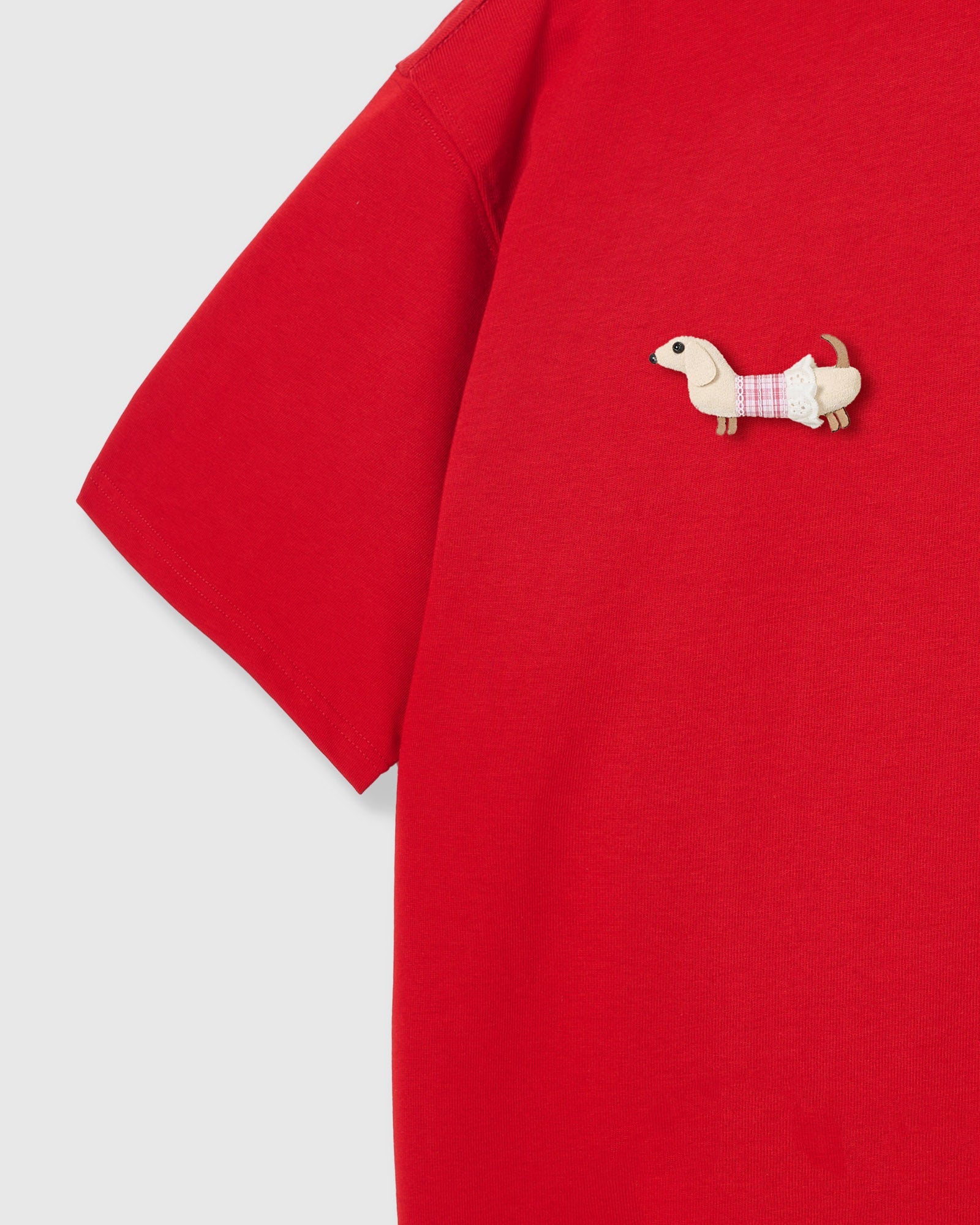PLAID DACHSHUND TRIO T-SHIRT — RED