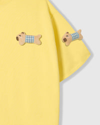 BLUE CHECK PUPPY SCATTER T-SHIRT — YELLOW