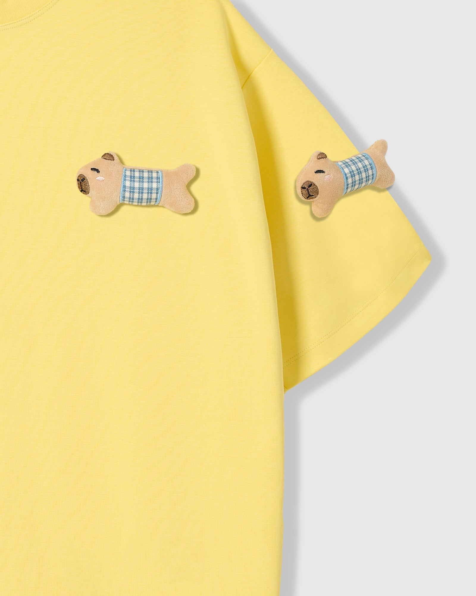 BLUE CHECK PUPPY SCATTER T-SHIRT — YELLOW