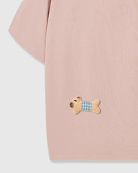 BLUE CHECK PUPPY SCATTER T-SHIRT — PINK