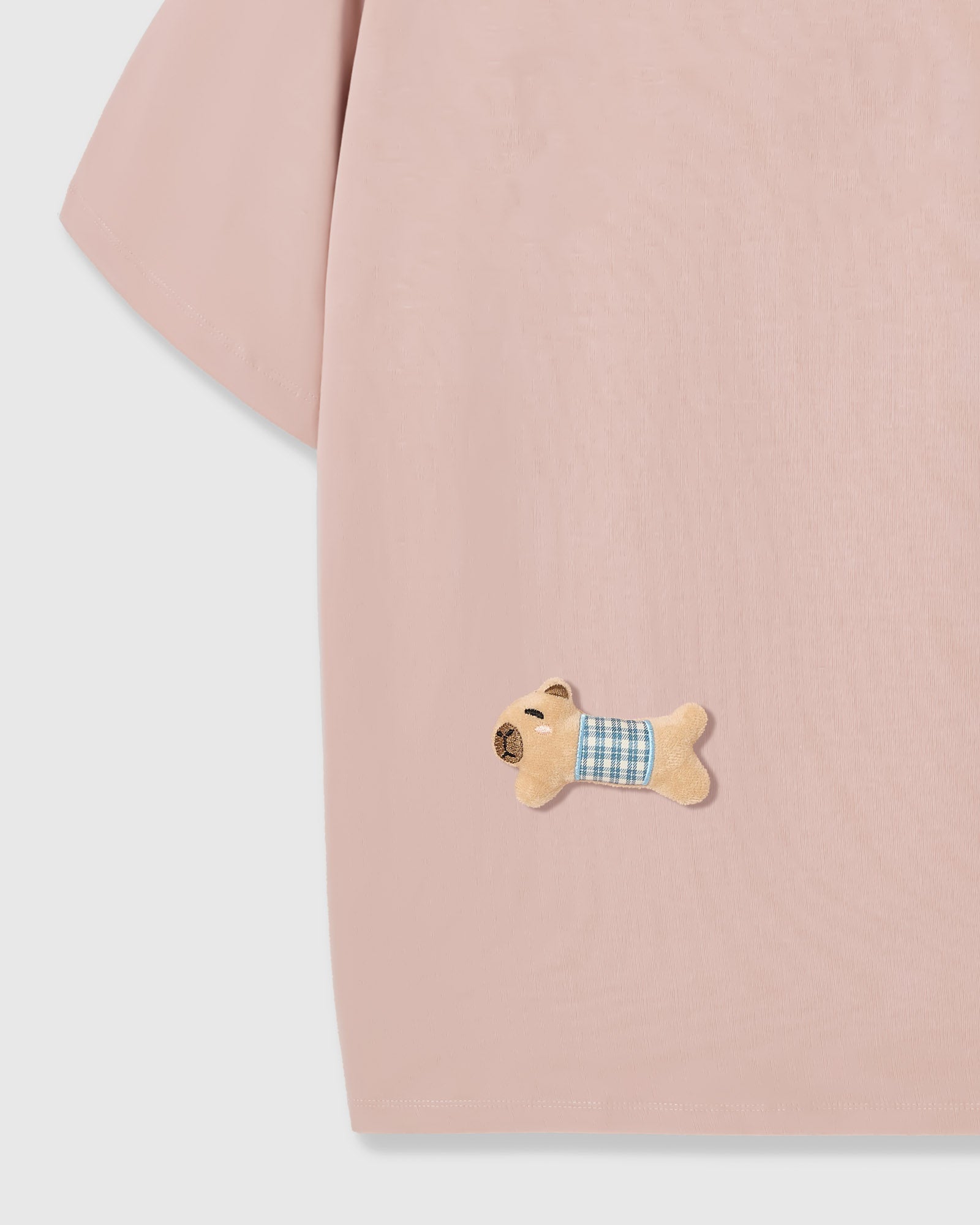 BLUE CHECK PUPPY SCATTER T-SHIRT — PINK