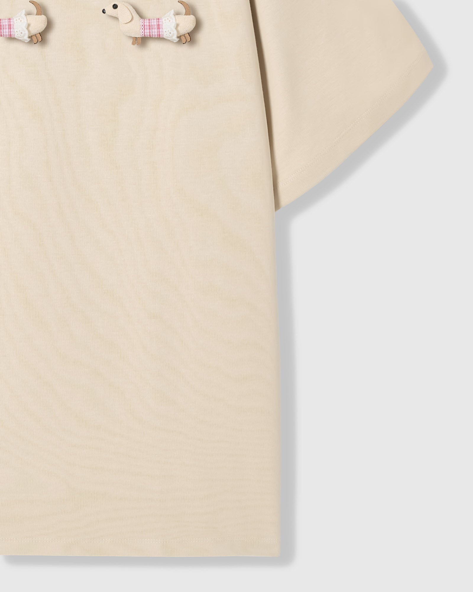 PLAID DACHSHUND TRIO T-SHIRT — CREAM