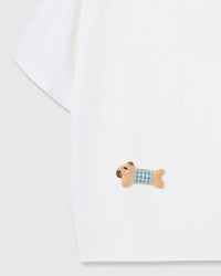 BLUE CHECK PUPPY SCATTER T-SHIRT — WHITE