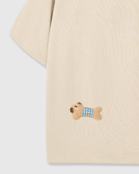 BLUE CHECK PUPPY SCATTER T-SHIRT — CREAM