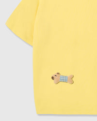 BLUE CHECK PUPPY SCATTER T-SHIRT — YELLOW