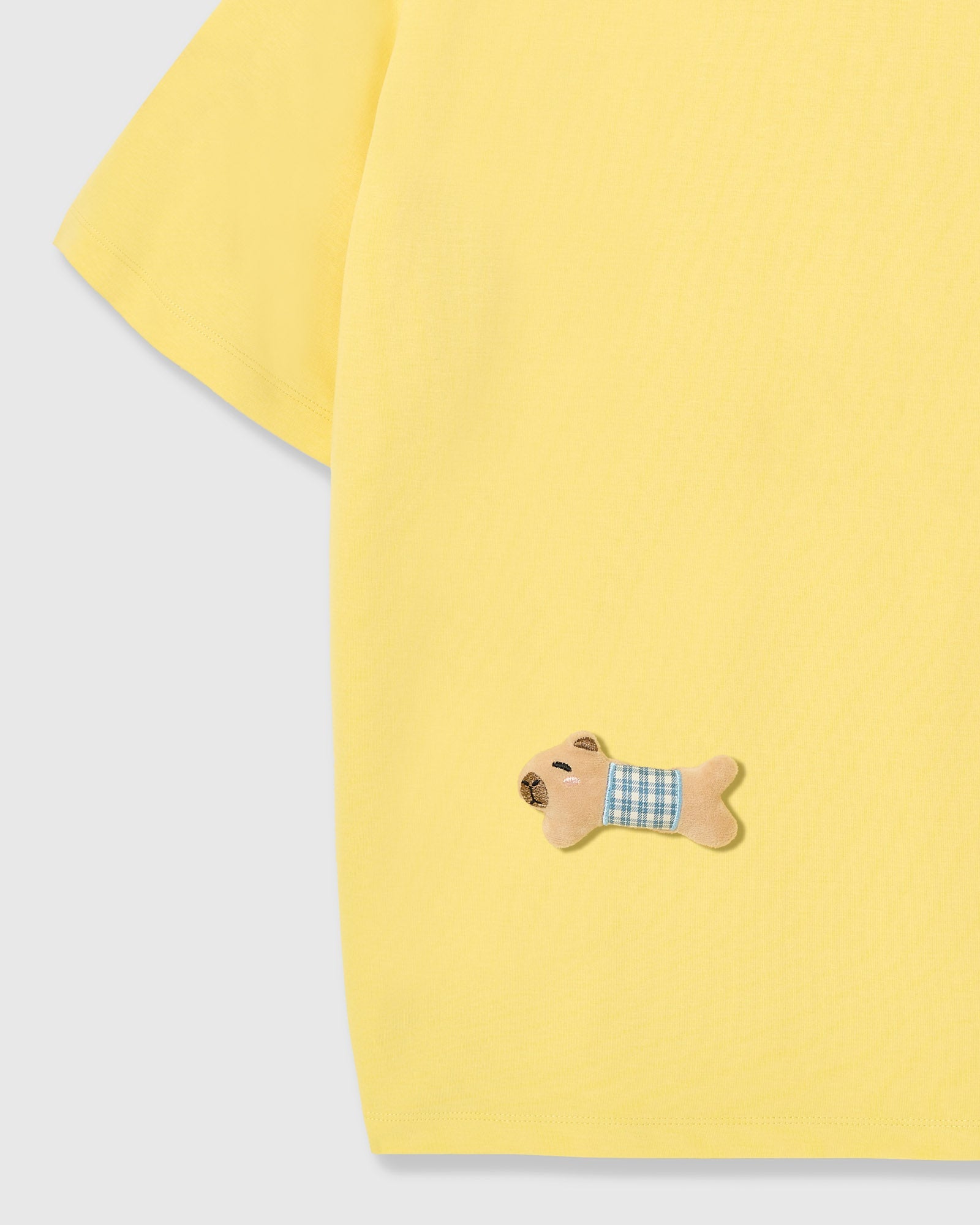 BLUE CHECK PUPPY SCATTER T-SHIRT — YELLOW