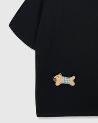 BLUE CHECK PUPPY SCATTER T-SHIRT — BLACK