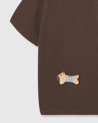 BLUE CHECK PUPPY SCATTER T-SHIRT — BROWN