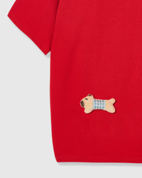 BLUE CHECK PUPPY SCATTER T-SHIRT — RED