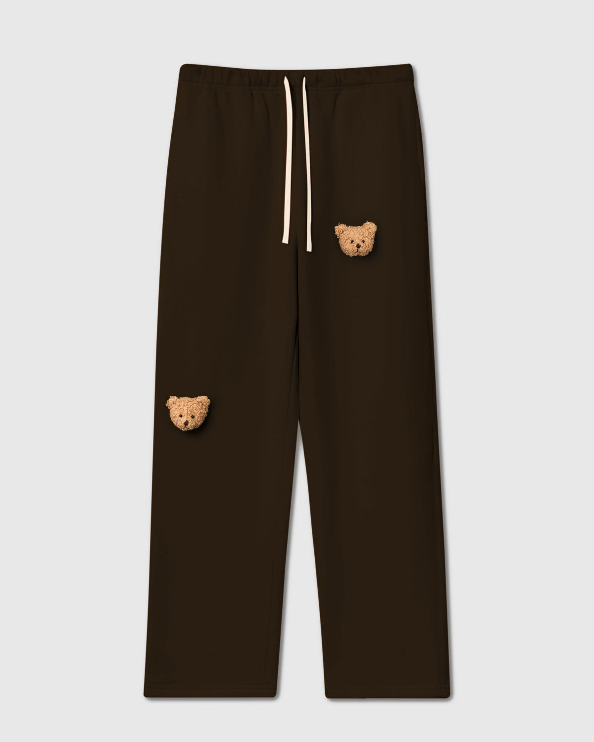 STICKYZOO Sticky Bear Sweatpant in brown with two hand-stitched plush bear face appliques