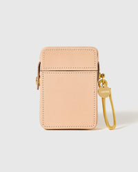 STICKYZOO natural clip-on cigarette case closed, with stitched front panel and gold-tone clip