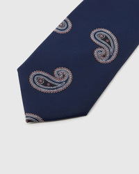 Ivory-oxblood paisleys across navy textured silk, hand-embroidered with raised thread by STICKYZOO